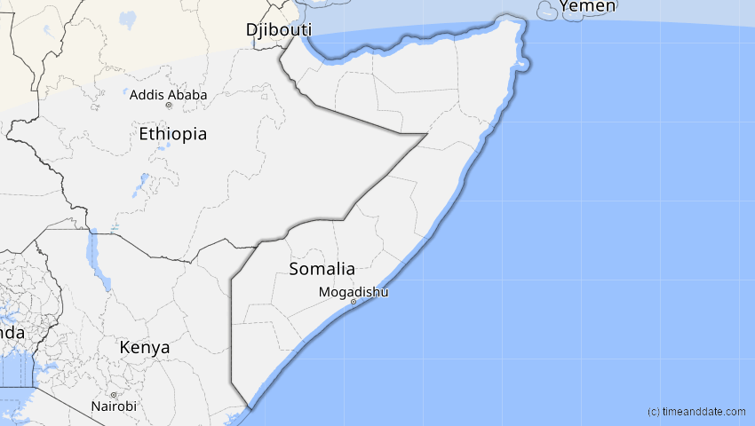A map of Somalia, showing the path of the 21. Apr 2088 Totale Sonnenfinsternis