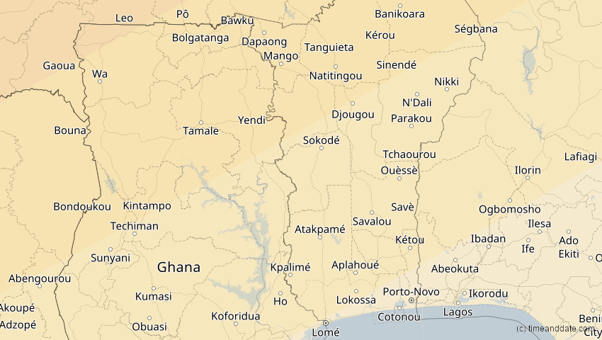 A map of Togo, showing the path of the 21. Apr 2088 Totale Sonnenfinsternis