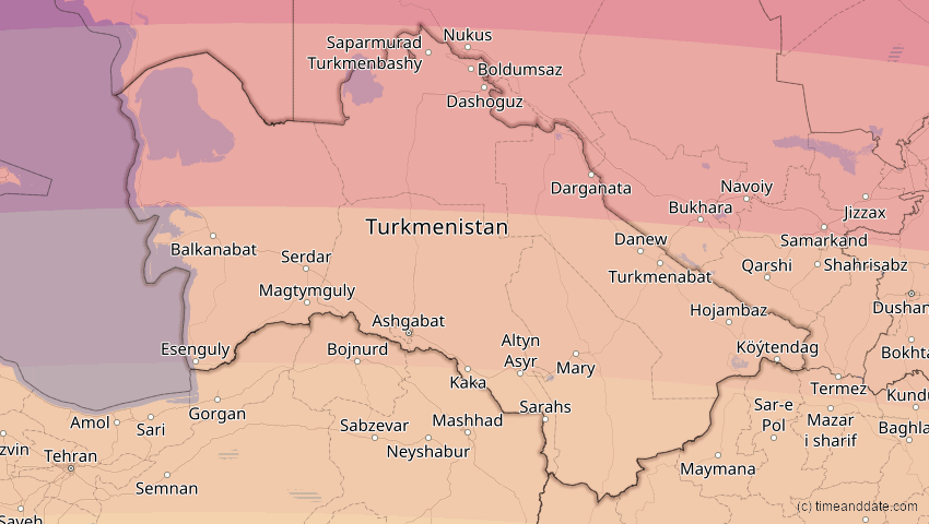 A map of Turkmenistan, showing the path of the 21. Apr 2088 Totale Sonnenfinsternis