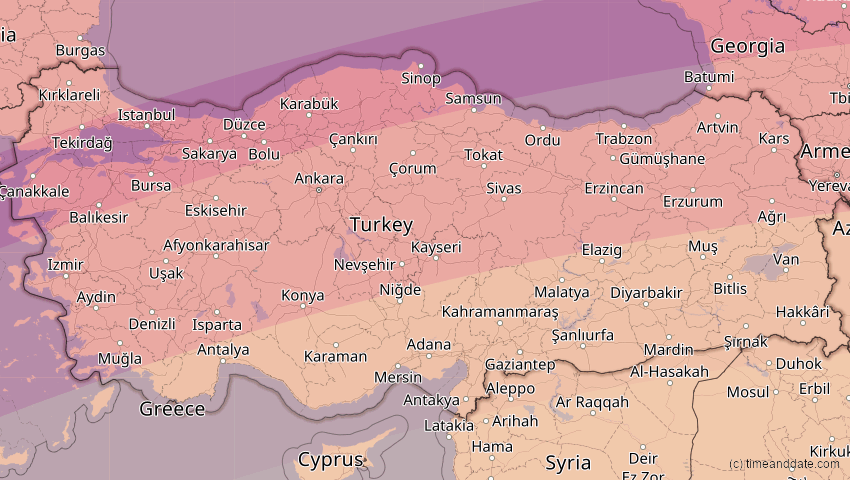 A map of Türkei, showing the path of the 21. Apr 2088 Totale Sonnenfinsternis