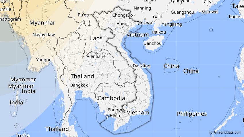 A map of Vietnam, showing the path of the 21. Apr 2088 Totale Sonnenfinsternis