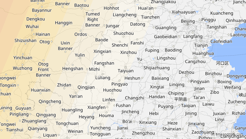 A map of Shanxi, China, showing the path of the 21. Apr 2088 Totale Sonnenfinsternis