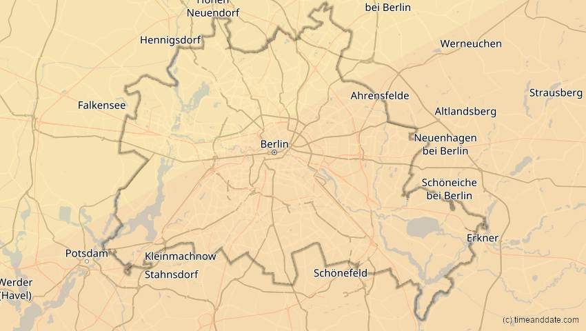 A map of Berlin, Deutschland, showing the path of the 21. Apr 2088 Totale Sonnenfinsternis