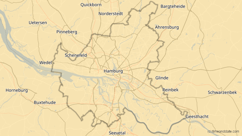 A map of Hamburg, Deutschland, showing the path of the 21. Apr 2088 Totale Sonnenfinsternis