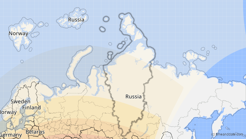 A map of Krasnojarsk, Russland, showing the path of the 21. Apr 2088 Totale Sonnenfinsternis