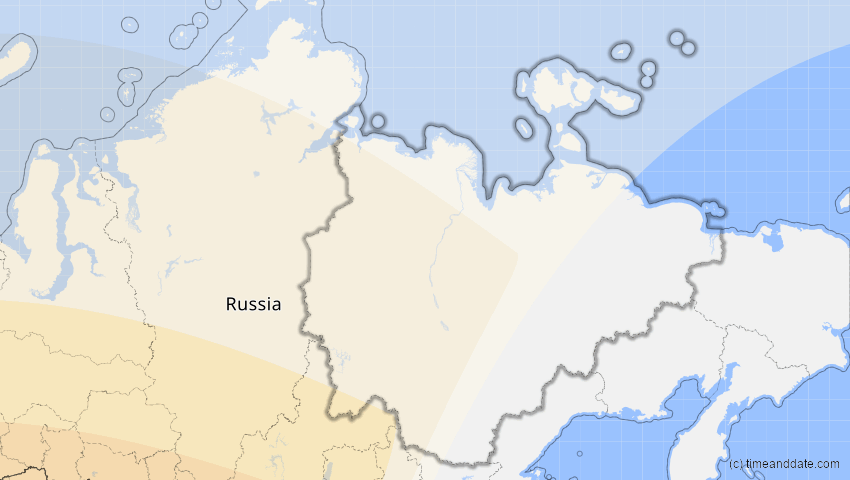 A map of Sacha (Jakutien), Russland, showing the path of the 21. Apr 2088 Totale Sonnenfinsternis