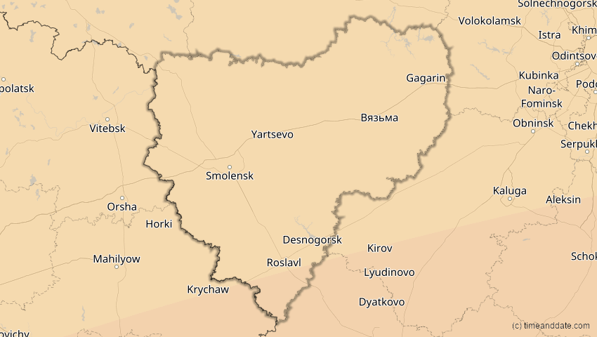 A map of Smolensk, Russland, showing the path of the 21. Apr 2088 Totale Sonnenfinsternis