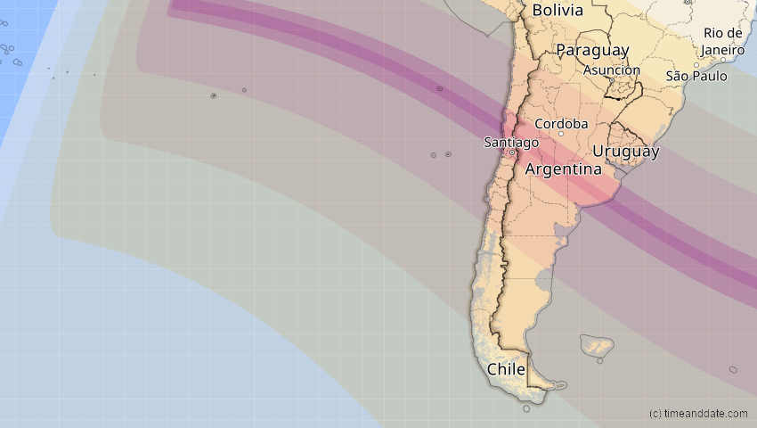 A map of Chile, showing the path of the 14. Okt 2088 Ringförmige Sonnenfinsternis