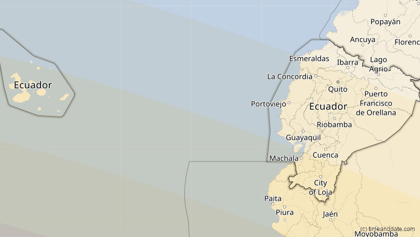 A map of Ecuador, showing the path of the 14. Okt 2088 Ringförmige Sonnenfinsternis