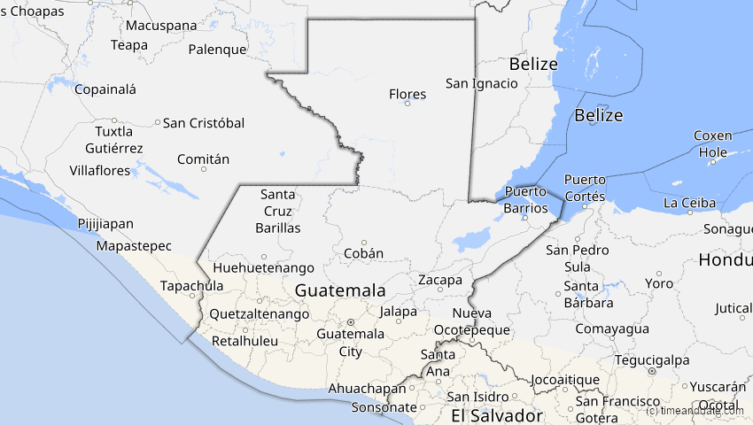 A map of Guatemala, showing the path of the 14. Okt 2088 Ringförmige Sonnenfinsternis