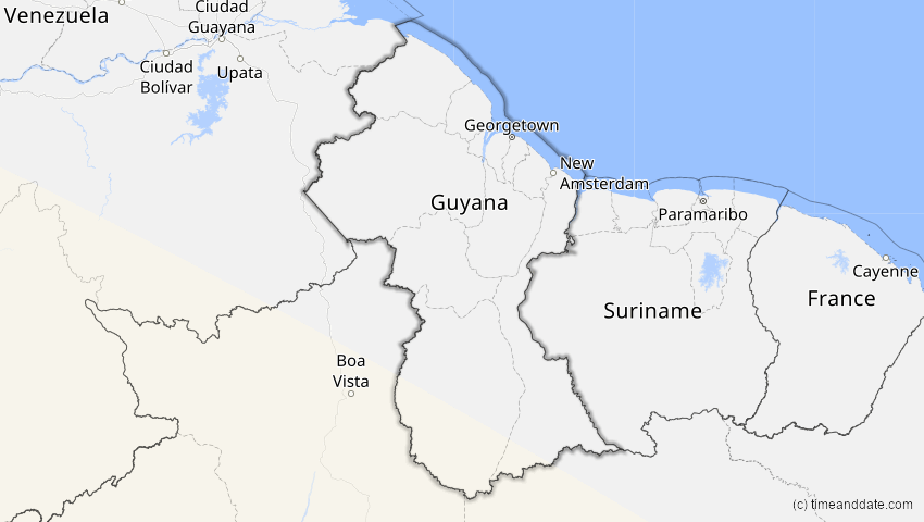 A map of Guyana, showing the path of the 14. Okt 2088 Ringförmige Sonnenfinsternis