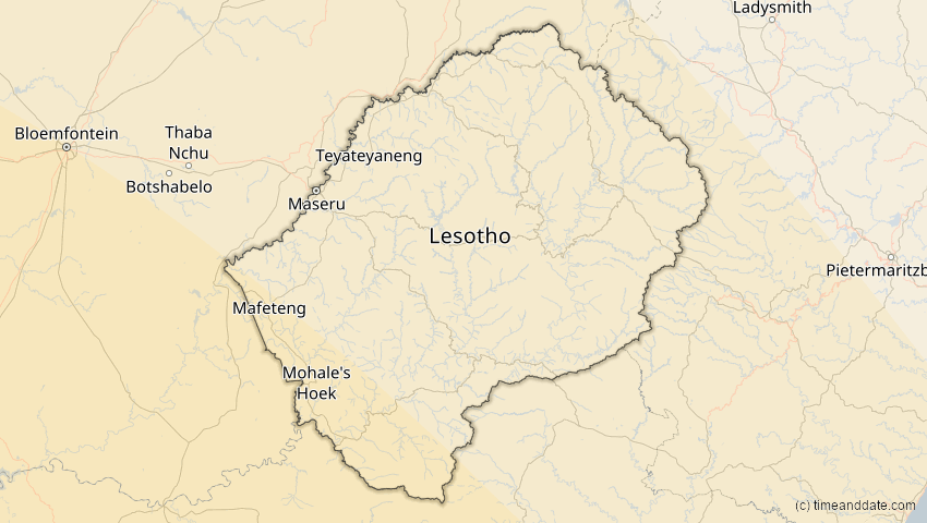 A map of Lesotho, showing the path of the 14. Okt 2088 Ringförmige Sonnenfinsternis