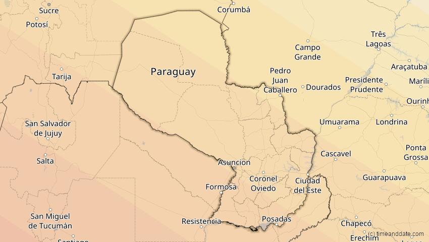 A map of Paraguay, showing the path of the 14. Okt 2088 Ringförmige Sonnenfinsternis