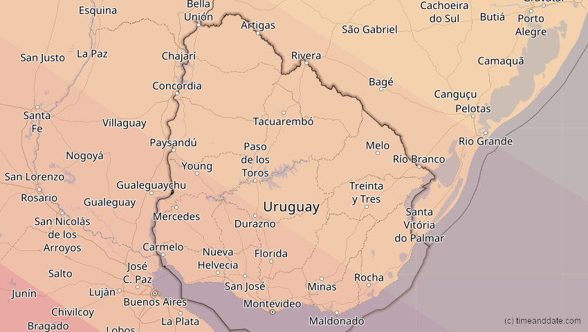 A map of Uruguay, showing the path of the 14. Okt 2088 Ringförmige Sonnenfinsternis