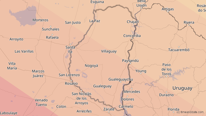 A map of Entre Ríos, Argentinien, showing the path of the 14. Okt 2088 Ringförmige Sonnenfinsternis