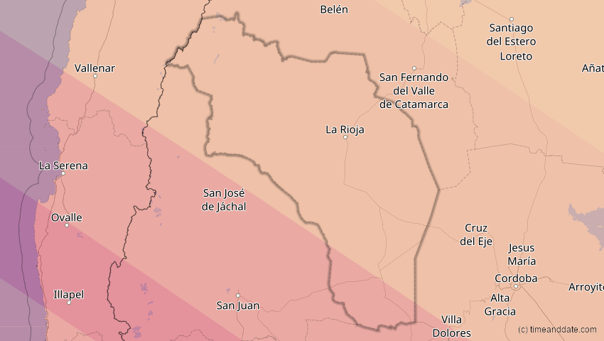 A map of Rioja, Argentinien, showing the path of the 14. Okt 2088 Ringförmige Sonnenfinsternis