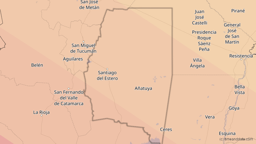A map of Santiago del Estero, Argentinien, showing the path of the 14. Okt 2088 Ringförmige Sonnenfinsternis