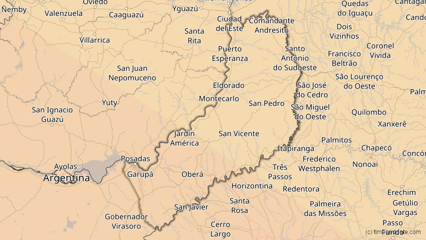 A map of Misiones, Argentinien, showing the path of the 14. Okt 2088 Ringförmige Sonnenfinsternis