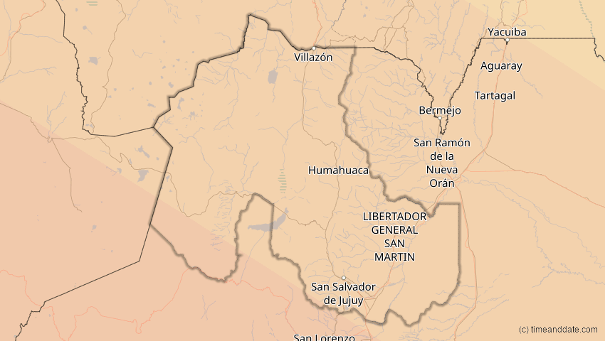 A map of Jujuy, Argentinien, showing the path of the 14. Okt 2088 Ringförmige Sonnenfinsternis