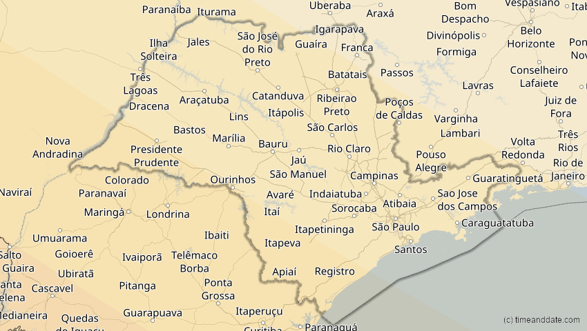 A map of São Paulo, Brasilien, showing the path of the 14. Okt 2088 Ringförmige Sonnenfinsternis