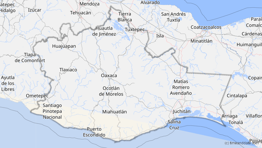 A map of Oaxaca, Mexiko, showing the path of the 14. Okt 2088 Ringförmige Sonnenfinsternis