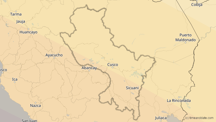 A map of Cusco, Peru, showing the path of the 14. Okt 2088 Ringförmige Sonnenfinsternis