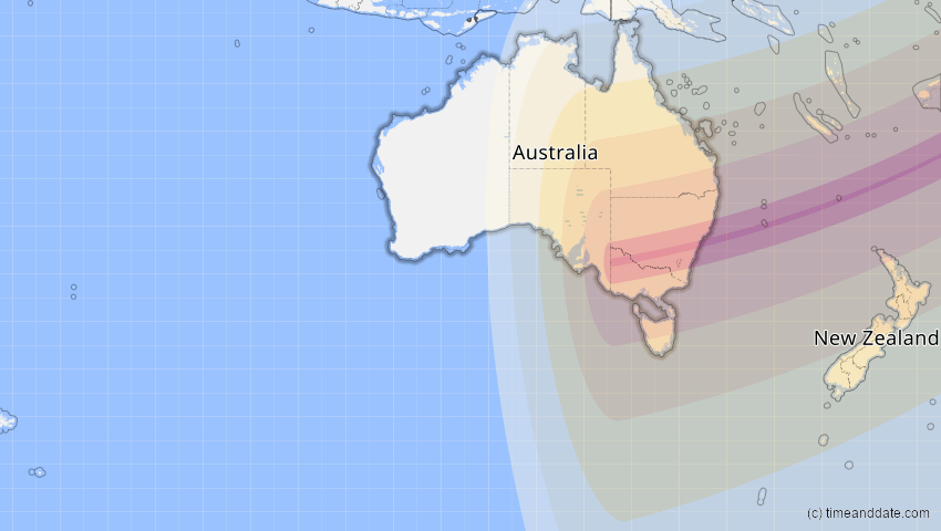A map of Australien, showing the path of the 11. Apr 2089 Ringförmige Sonnenfinsternis