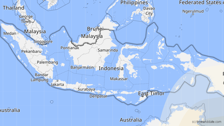 A map of Indonesien, showing the path of the 11. Apr 2089 Ringförmige Sonnenfinsternis