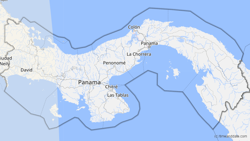 A map of Panama, showing the path of the 10. Apr 2089 Ringförmige Sonnenfinsternis