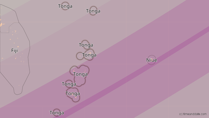 A map of Tonga, showing the path of the 11. Apr 2089 Ringförmige Sonnenfinsternis