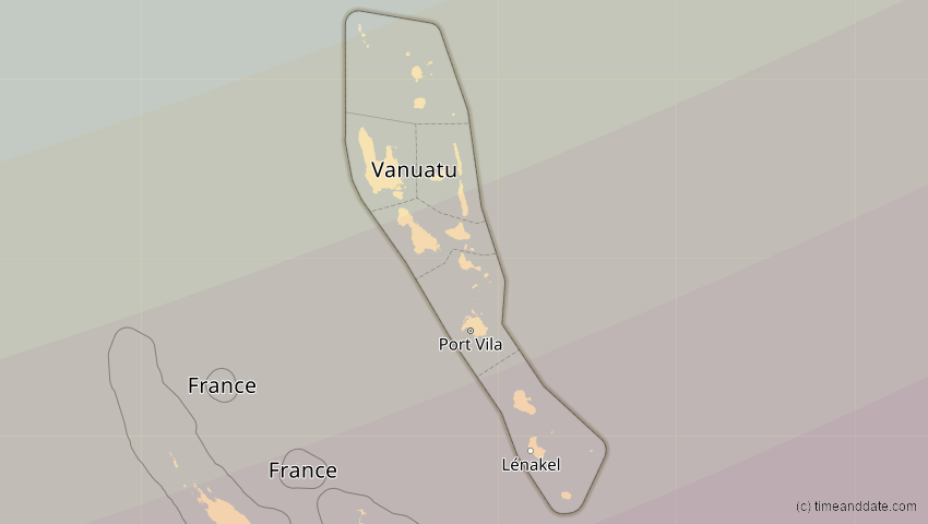 A map of Vanuatu, showing the path of the 11. Apr 2089 Ringförmige Sonnenfinsternis