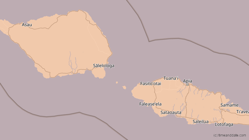 A map of Samoa, showing the path of the 11. Apr 2089 Ringförmige Sonnenfinsternis
