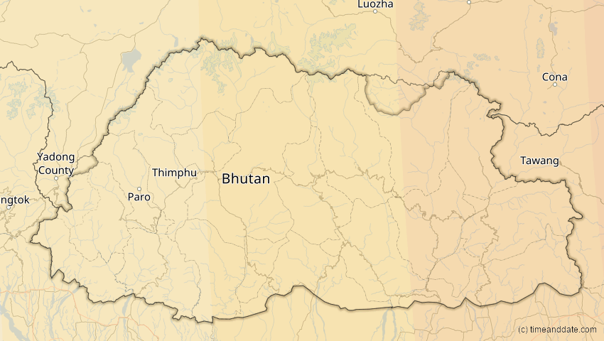A map of Bhutan, showing the path of the 4. Okt 2089 Totale Sonnenfinsternis