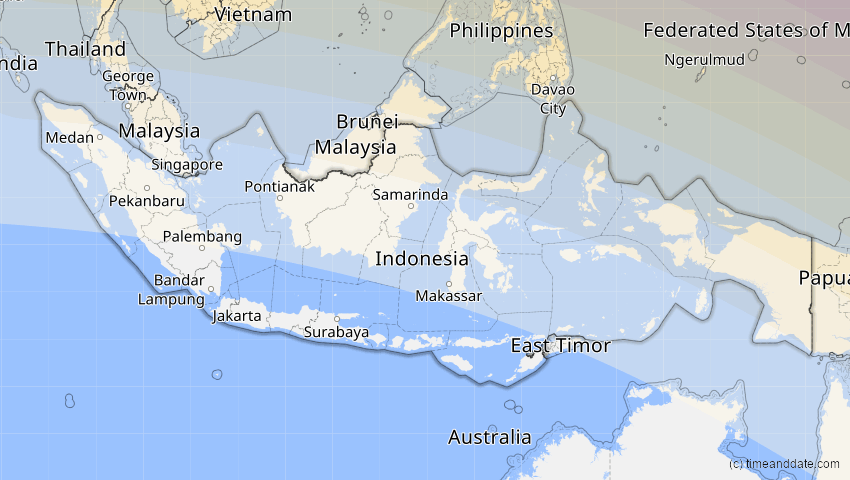 A map of Indonesien, showing the path of the 4. Okt 2089 Totale Sonnenfinsternis
