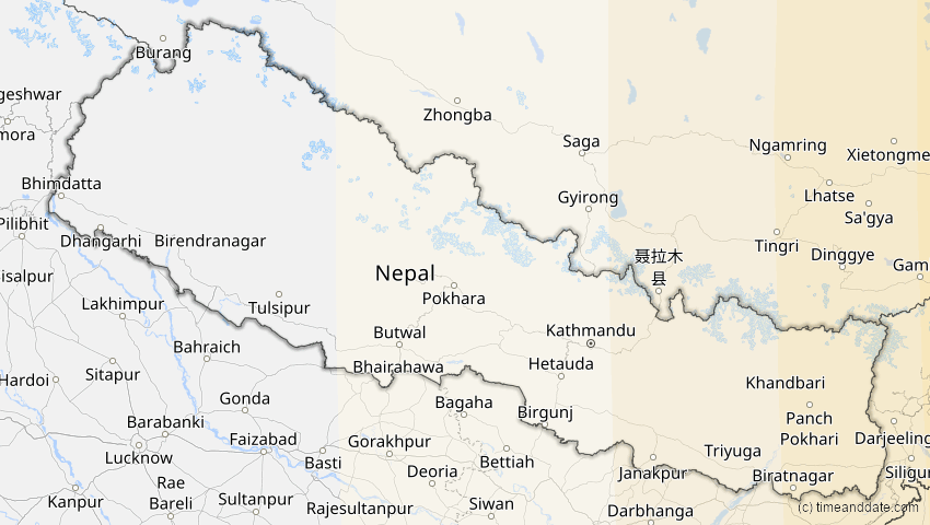A map of Nepal, showing the path of the 4. Okt 2089 Totale Sonnenfinsternis