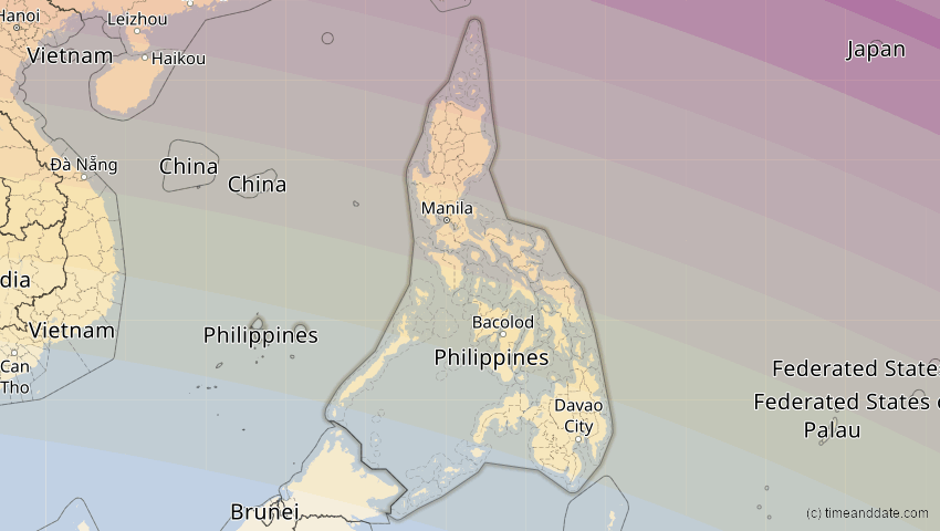 A map of Philippinen, showing the path of the 4. Okt 2089 Totale Sonnenfinsternis