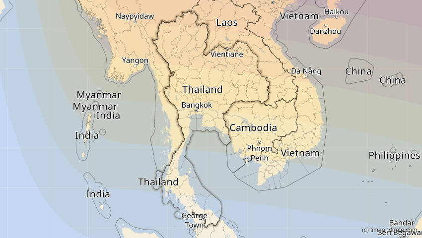 A map of Thailand, showing the path of the 4. Okt 2089 Totale Sonnenfinsternis