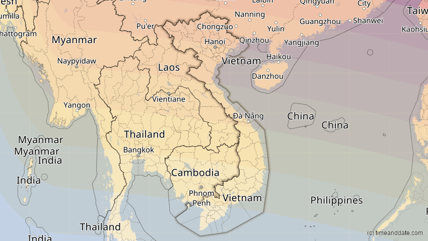 A map of Vietnam, showing the path of the 4. Okt 2089 Totale Sonnenfinsternis