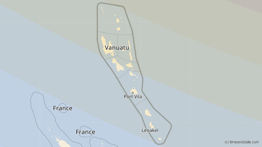 A map of Vanuatu, showing the path of the 4. Okt 2089 Totale Sonnenfinsternis