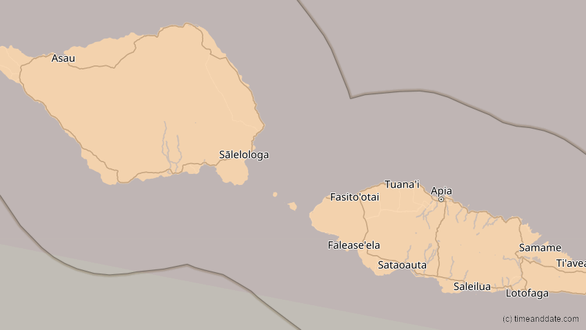 A map of Samoa, showing the path of the 4. Okt 2089 Totale Sonnenfinsternis