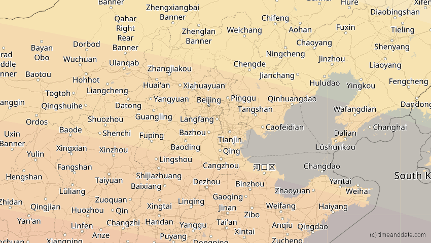 A map of Hebei, China, showing the path of the 4. Okt 2089 Totale Sonnenfinsternis