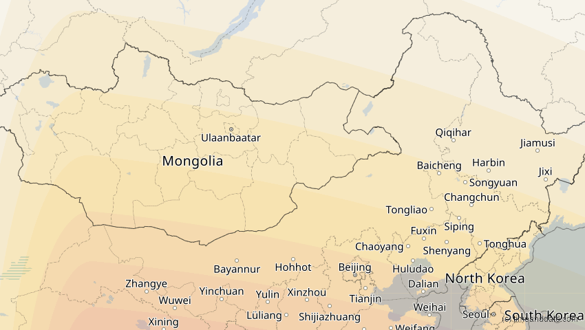 A map of Innere Mongolei, China, showing the path of the 4. Okt 2089 Totale Sonnenfinsternis