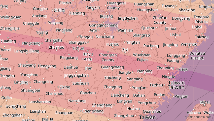 A map of Jiangxi, China, showing the path of the 4. Okt 2089 Totale Sonnenfinsternis