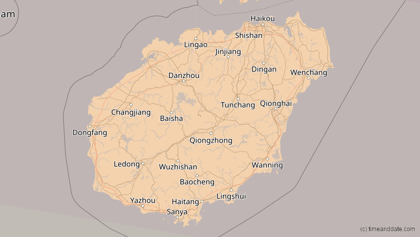 A map of Hainan, China, showing the path of the 4. Okt 2089 Totale Sonnenfinsternis
