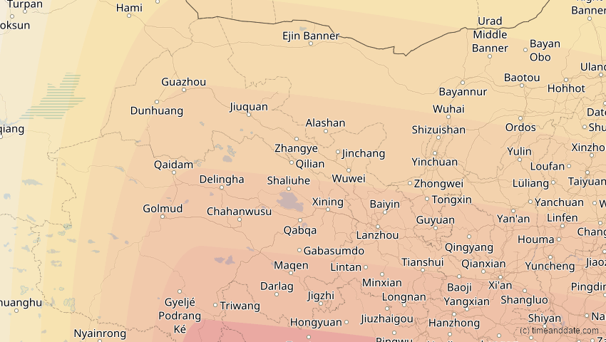 A map of Gansu, China, showing the path of the 4. Okt 2089 Totale Sonnenfinsternis