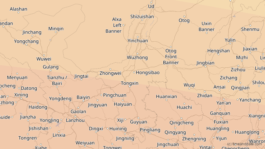 A map of Ningxia, China, showing the path of the 4. Okt 2089 Totale Sonnenfinsternis