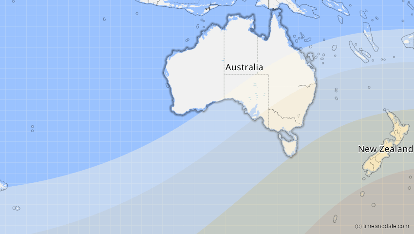 A map of Australien, showing the path of the 31. Mär 2090 Partielle Sonnenfinsternis