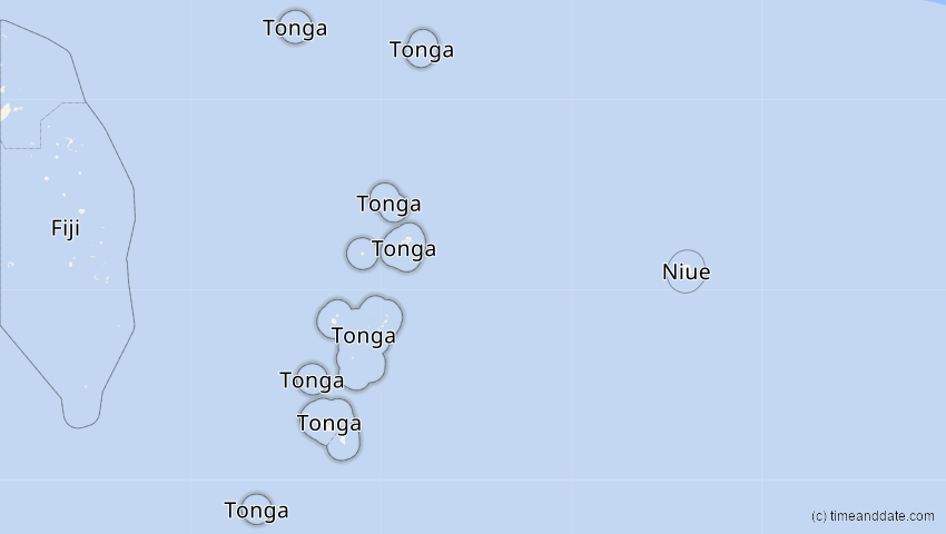 A map of Tonga, showing the path of the 31. Mär 2090 Partielle Sonnenfinsternis