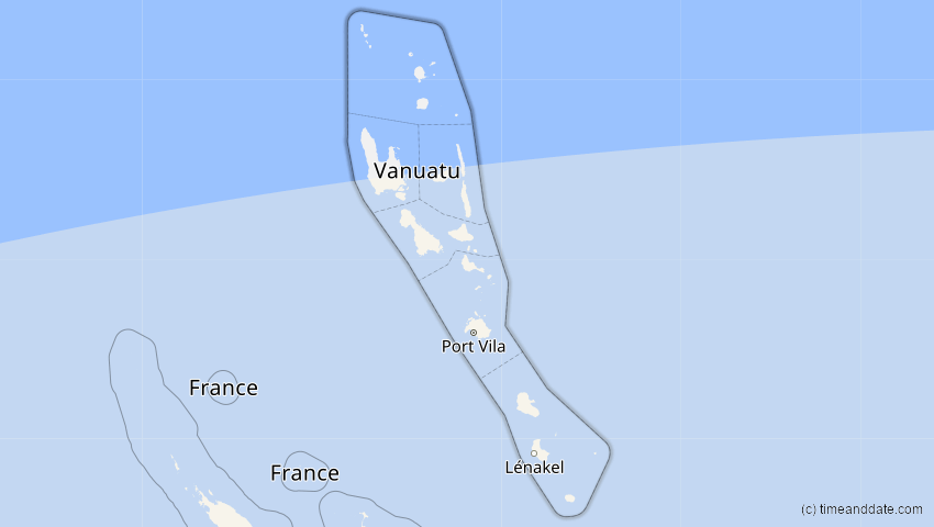 A map of Vanuatu, showing the path of the 31. Mär 2090 Partielle Sonnenfinsternis