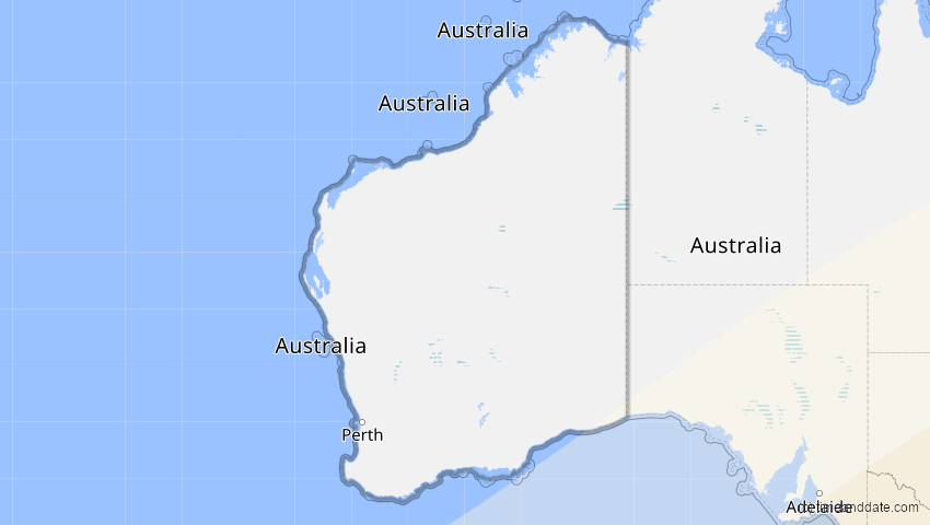A map of Western Australia, Australien, showing the path of the 31. Mär 2090 Partielle Sonnenfinsternis